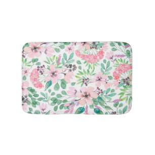 Tuscany Watercolors Pink Flowers Pattern Bath Mat