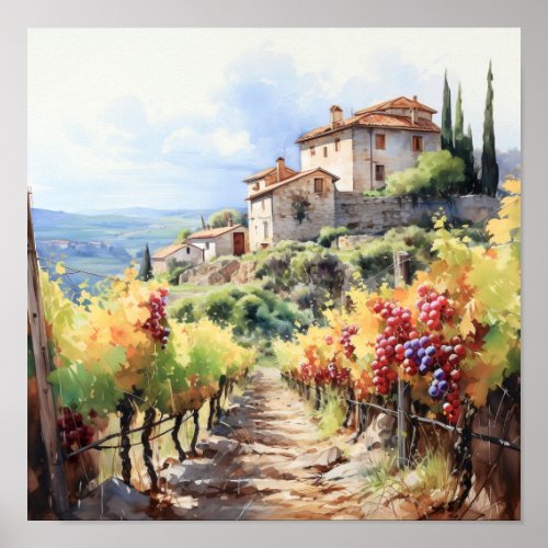 Tuscany Winery Watercolor Art Poster