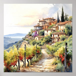 Tuscany Winery Watercolor Art Poster