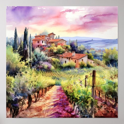 Tuscany Winery Watercolor Art Poster