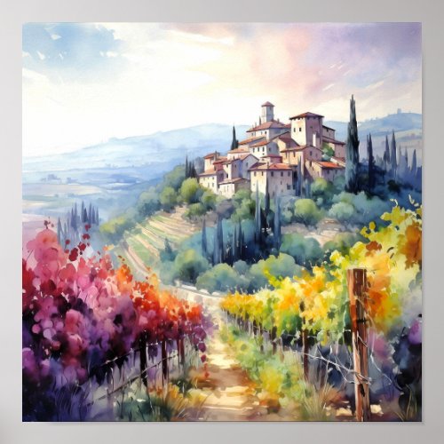 Tuscany Winery Watercolor Art Poster