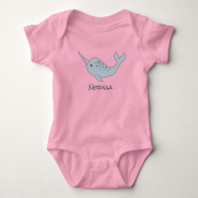 Tusked Narwhal Name Baby Bodysuit (Front)