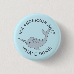 Tusked Narwhal Whale Done Button