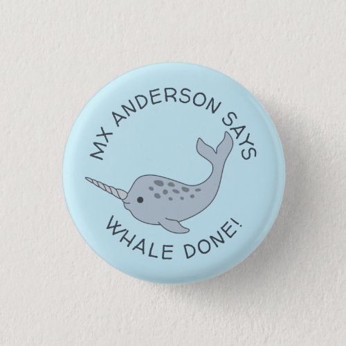 Tusked Narwhal Whale Done Button
