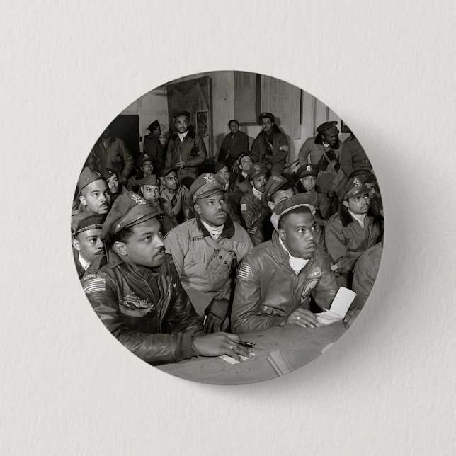 Tuskegee Airmen at Briefing World War II Button (Front)