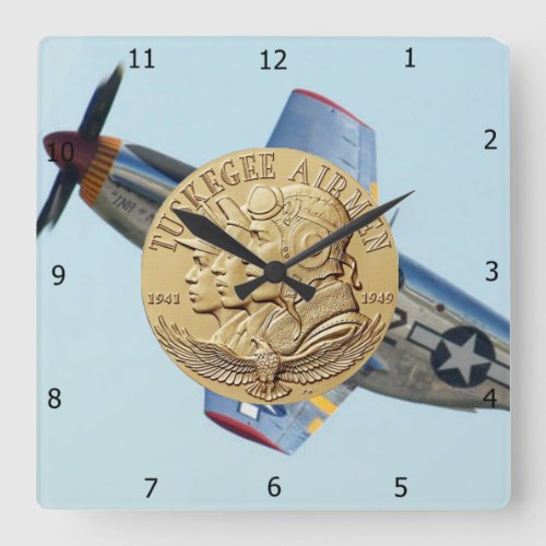 TUSKEGEE AIRMEN COIN SQUARE WALL CLOCK