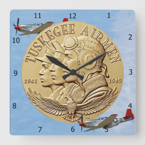 TUSKEGEE AIRMEN COIN SQUARE WALL CLOCK