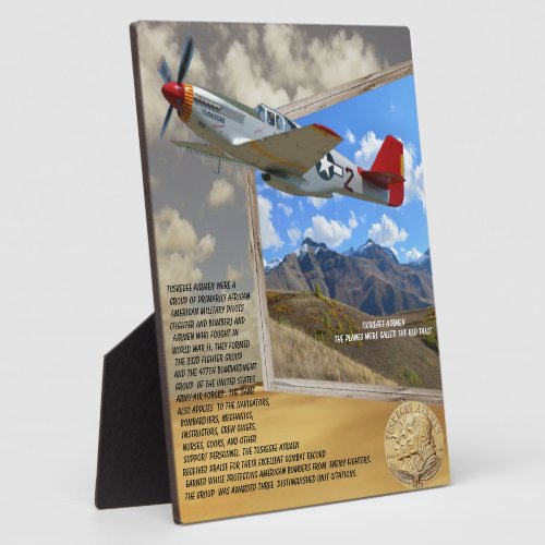 TUSKEGEE AIRMEN PLANE FLYING OUT OF PICTURE PLAQUE