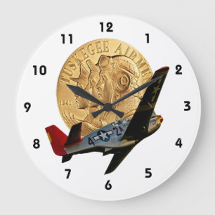 Tuskegee Metal of Honor/Red Tail Plane Large Clock