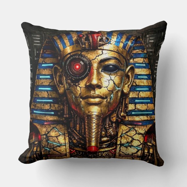 Tutankhamun 2.0: The Cyber King Throw Pillow (Front)