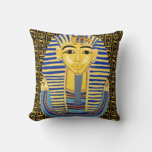 Tutankhamun Gold Mask and Cartouche Throw Pillow