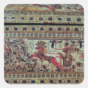 Tutankhamun on his chariot attacking Africans Square Sticker