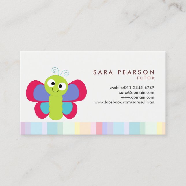 Tutor Cute Colorful Butterfly Business Card (Front)