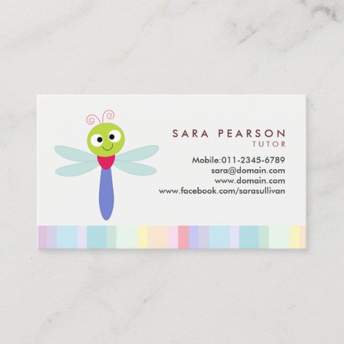 Tutor Cute Colorful Dragonfly Business Card