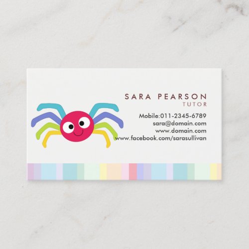 Tutor Cute Colorful Spider Business Card