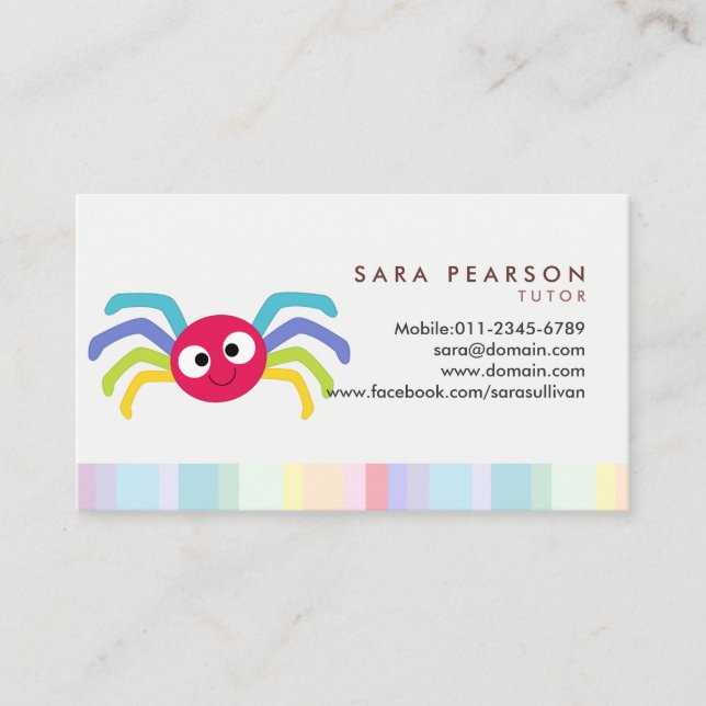 Tutor Cute Colorful Spider Business Card (Front)