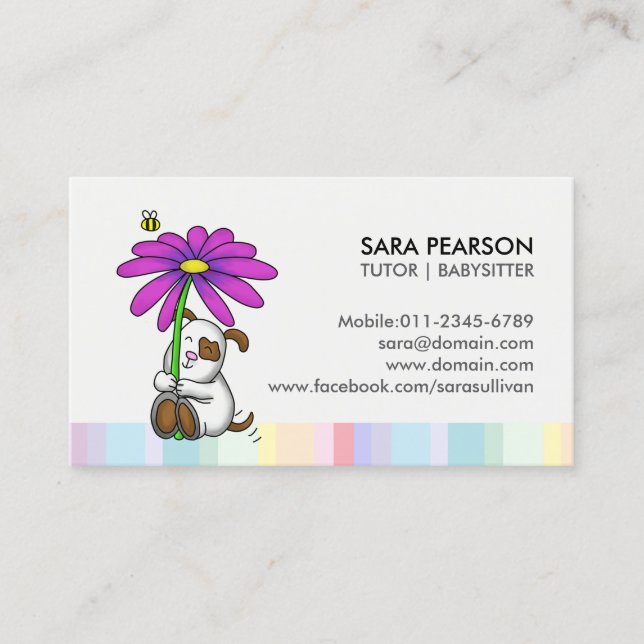 Tutor Cute Dog With Flower Business Card (Front)