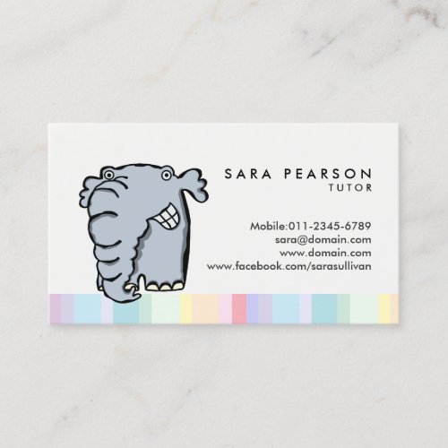 Tutor Cute Grinning Elephant Business Card