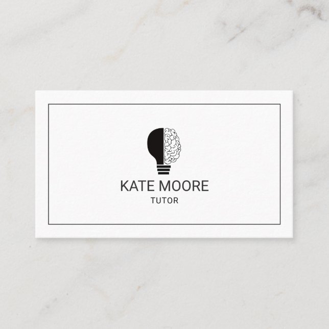 Tutor Light Bulb And Brain Idea Black And White Business Card (Front)