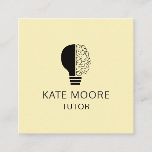 Tutor Light Bulb Idea Symbol Brain Cream Yellow Square Business Card