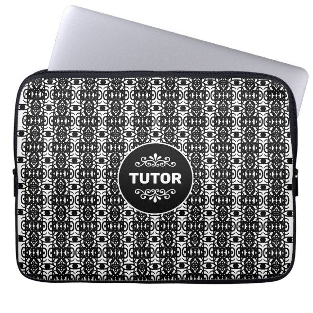 Tutor on Stylish Abstract Pattern in Black & White Laptop Sleeve (Front)