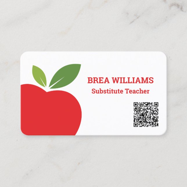 Tutor Substitute Teacher Custom QR Code Business Card (Front)