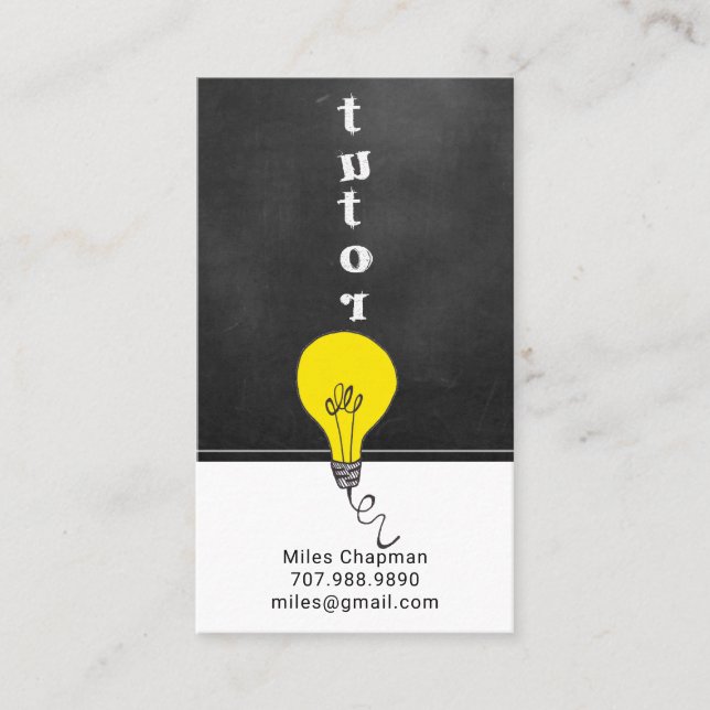 Tutor Teacher Chalkboard Light Bulb Idea Business Card (Front)