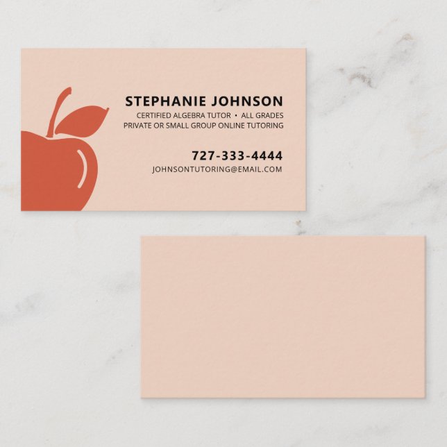 Tutor Teacher Dramatic Red Apple Logo Business Card (Front/Back)