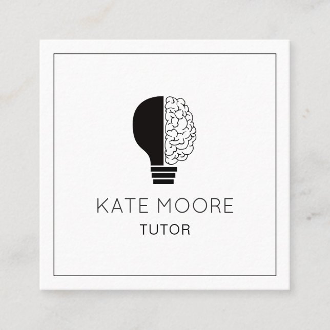 Tutor Teacher Light Bulb Idea Symbol Brain Square Business Card (Front)