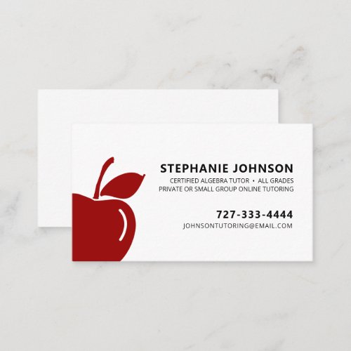 Tutor Teacher Ruby Red Apple Logo Black Text Business Card