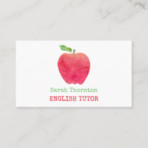 Tutoring Watercolor Red Apple Teacher Tutor Business Card