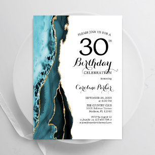 Tutrquoise Agate White Gold 30th Birthday Invitation