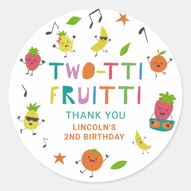 Tutti Fruitti Birthday Custom Cute Fruits Classic Round Sticker (Front)