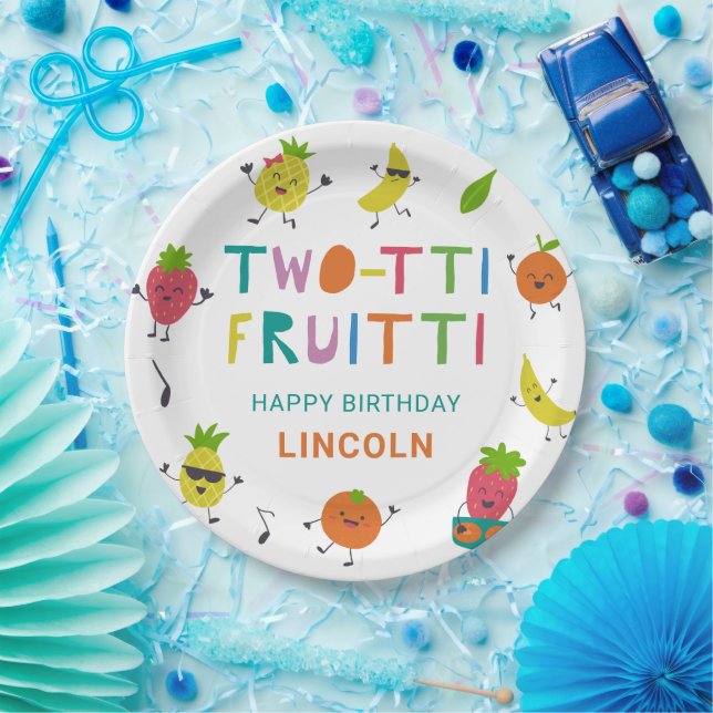 Tutti Fruitti Birthday Custom Cute Fruits Paper Plates (Party)