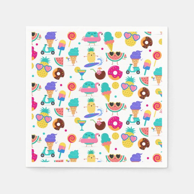Tutti Fruitti Summer Fruit Ice Cream Treats Party Napkins (Front)