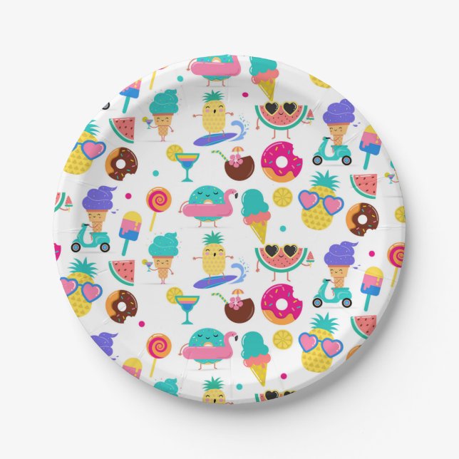 Tutti Fruitti Summer Fruit Ice Cream Treats Party Paper Plates (Front)