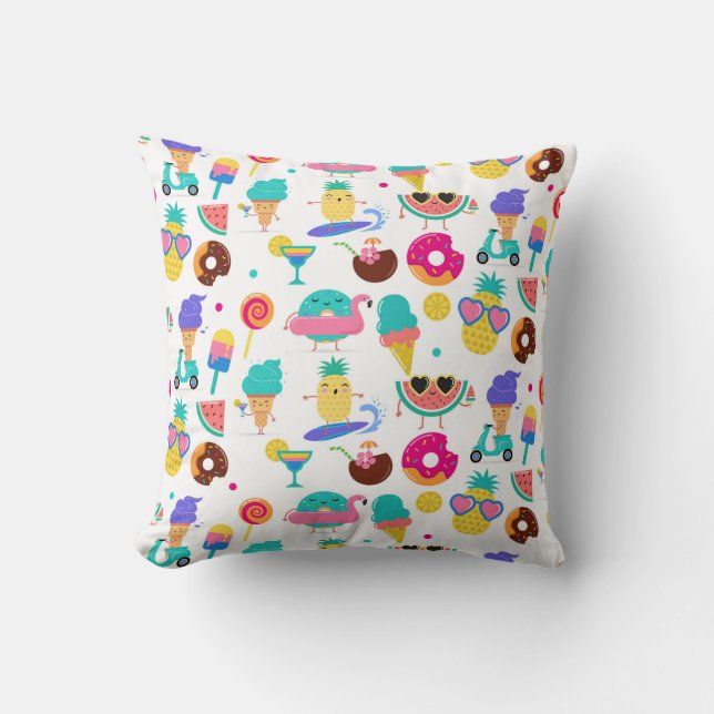 Tutti Fruitti Summer Fruit Ice Cream Treats Throw Pillow (Front)