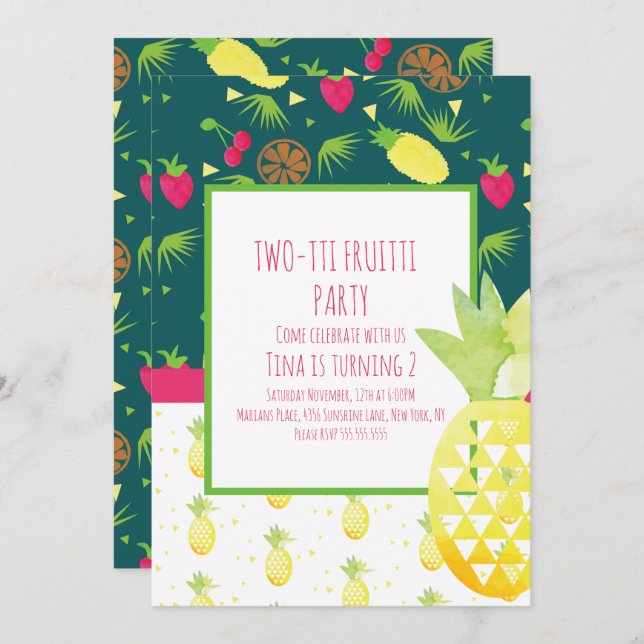 Tutti Fruitti Tropical Double Pattern Invitation (Front/Back)