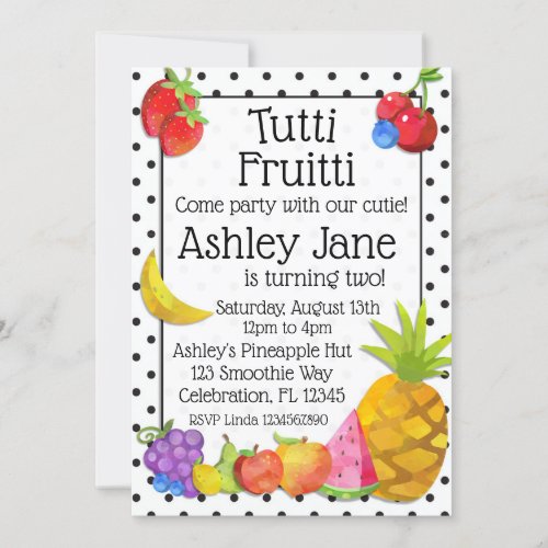 Tutti Fruitti Tropical Fruit Birthday Invitation