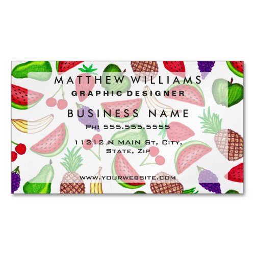 Tutti Fruity Hand Drawn Summer Mixed Fruit Magnetic Business Card