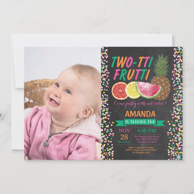 Tutti Frutti Birthday Party Invitation 2nd Bday (Front)