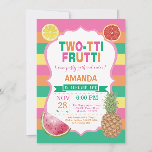 Tutti Frutti Birthday Party Invitation 2nd Bday (Front)