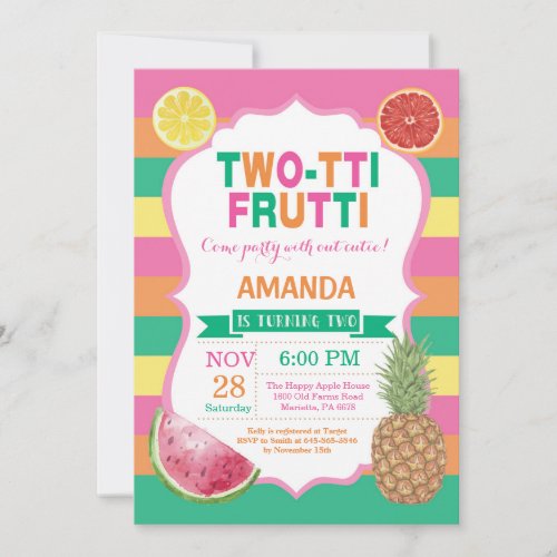 Tutti Frutti Birthday Party Invitation 2nd Bday