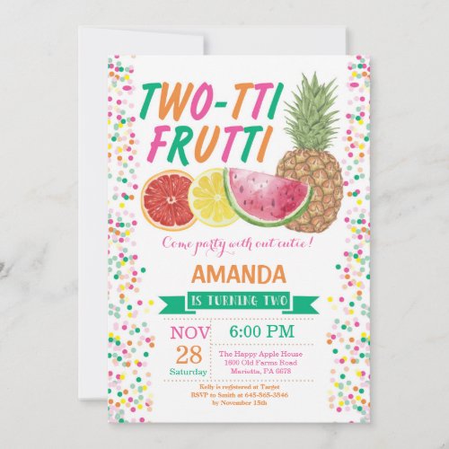 Tutti Frutti Birthday Party Invitation 2nd Bday