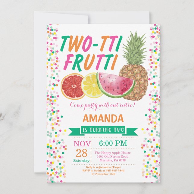 Tutti Frutti Birthday Party Invitation 2nd Bday (Front)