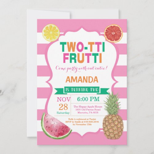 Tutti Frutti Birthday Party Invitation 2nd Bday
