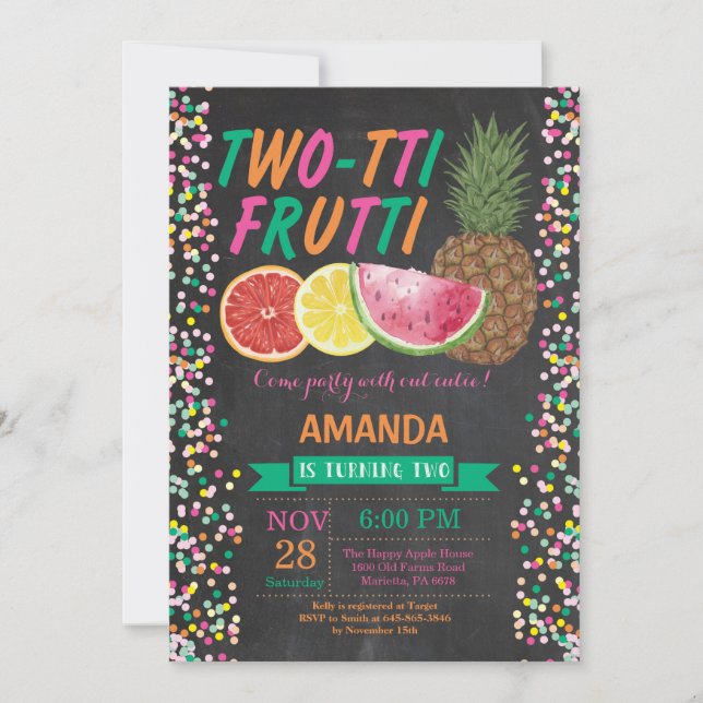 Tutti Frutti Birthday Party Invitation 2nd Bday (Front)