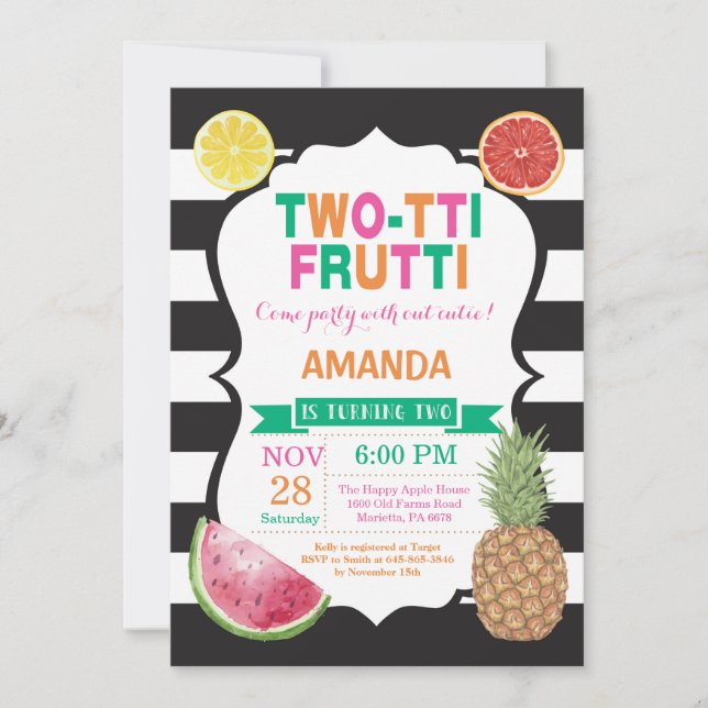 Tutti Frutti Birthday Party Invitation 2nd Bday (Front)