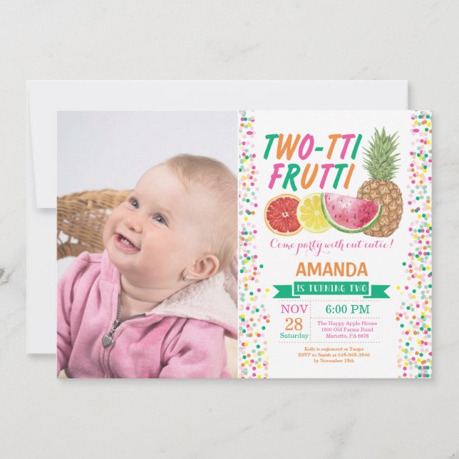 Tutti Frutti Birthday Party Invitation 2nd Bday (Front)