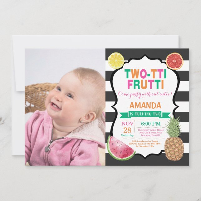 Tutti Frutti Birthday Party Invitation 2nd Bday (Front)